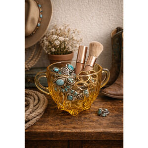 Vintage Federal Glass Company "Star" Pattern Amber Glass Bowl